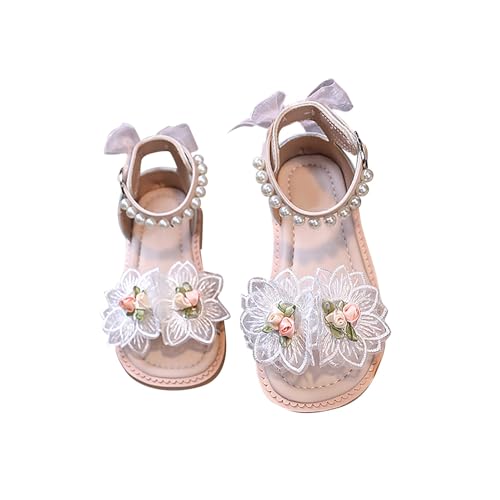 biJerou Turnschuhe Baby Mode Blumen Perle rutschfeste weiche Sohle kleine Sandalen Lauflernschuhe Baby (Red, 26 Toddler) von biJerou