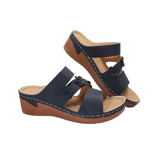 biJerou Übergroße Retro-High-Heels für den Sommer mit Blumenmuster für Damen mit geradem, schrägem Absatz Schuhe Mit Absatz Für Damen Türkis (Blue, 38) von biJerou