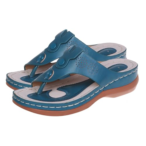 biJerou Übergroße Strandsandalen und Hausschuhe für Damen im Sommer mit Zehenkeil und T-Form Damen Schuhe Elegant 35 (Blue, 37) von biJerou