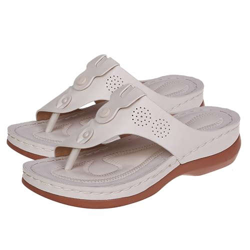 biJerou Übergroße Strandsandalen und Hausschuhe für Damen im Sommer mit Zehenkeil und T-Form Damen Schuhe Elegant 35 (White, 36) von biJerou