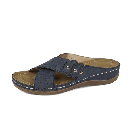 biJerou Und Damen Schuhe Heel Hausschuhe Hohl Casual Hausschuhe Slope Bottom Schuhe Retro Sandalen Bodybuilding Schuhe Damen 38 (Blue, 38) von biJerou