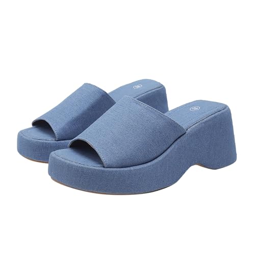 biJerou Weiße Schuhe Damen Billig Boden, eine Linie, niedrige Oberseite, flacher Mund, coole Hausschuhe Schuhe Damen Gelb Sommer (Blue, 43) von biJerou
