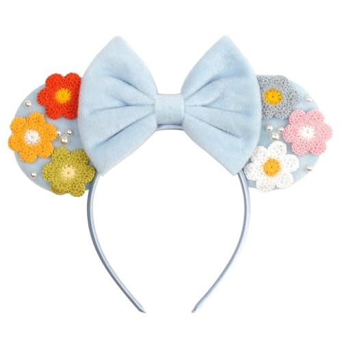 Bianbaistar Hellblaues Samt-Haarband mit Maus-Ohren, gehäkelte Blumenverzierungen, ein charmantes Accessoire für Freizeitparks und Partys Bianbaistar Hellblaues Samt-Haarband mit Maus-Ohren, gehäkelte Blumenverzierungen, ein charmantes Accessoire für Freizeitparks und Partys von bianbaistar