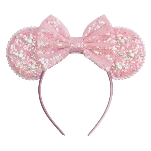 Bianbaistar Rosa Pailletten-Perlen-Maus-Ohr-Stirnband – glitzerndes Haar-Accessoire für Themenparks, Partys und den täglichen Gebrauch von bianbaistar