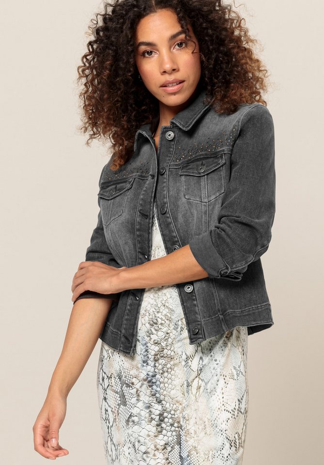 bianca Jeansjacke JUNE in modernem Design mit Metall-Logoknöpfen von bianca