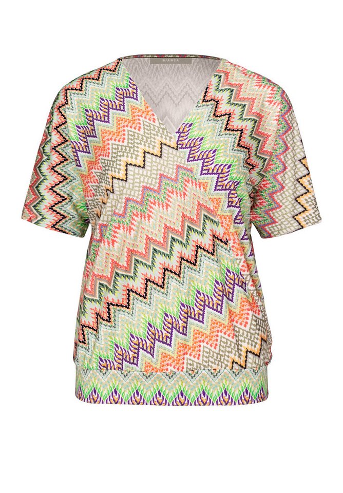 bianca Langarmshirt – Kurzarm Print-Shirt mit V-Ausschnitt angedeutete Wickeloptik von bianca