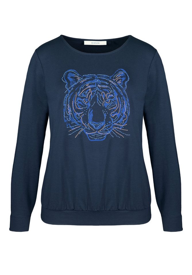 bianca Rundhalsshirt FLAVIA mit Tiger Frontmotiv aus dezenten Metallsteinchen von bianca