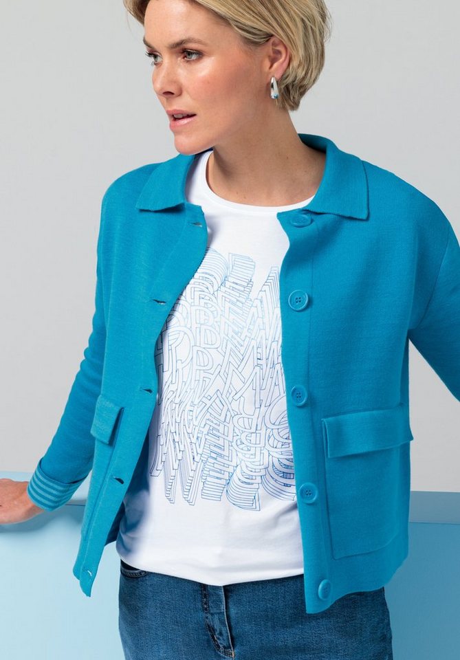 bianca Strickjacke RANIS mit modernem Kragen in der Trendfarbe 'blue mix' von bianca