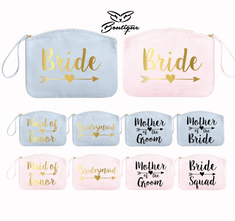 Braut Make-Up Tasche | Brautjungfer Trauzeugin Mutter Der Braut-Mutter Des Bräutigam-Blau Und Rosa Bachelorette Zubehörtasche von biancabridalboutique