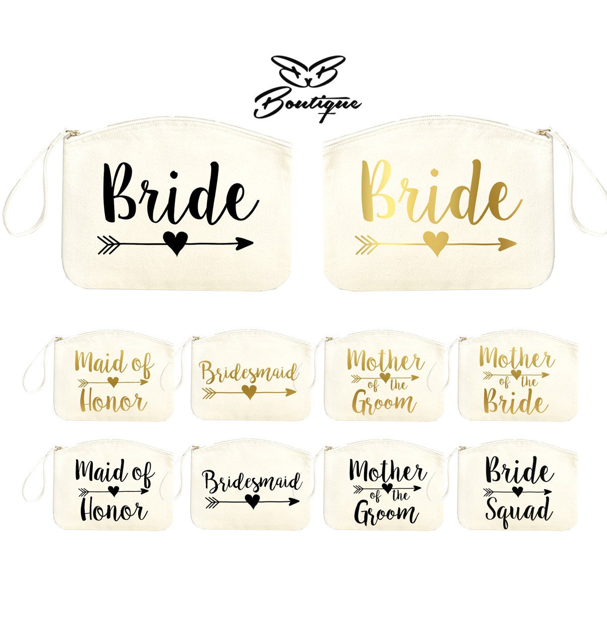 Braut Make-Up Tasche | Brautjungfer Trauzeugin Mutter Der Braut-Mutter Des Bräutigams Leinwand Bachelorette Zubehörtasche von biancabridalboutique