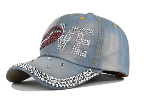 Jeans Basecap Love mit Glitzer-Nieten Baseball Cap Mütze Kappe Hip Hop Snapback Hut von bick.shop