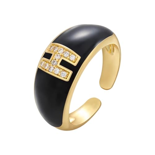 Ring Ringe Damen Bijouterie Herren Ringe Chunky Ringe Für Frauen Schwarzer Buchstabenöffnungsring H von bicup