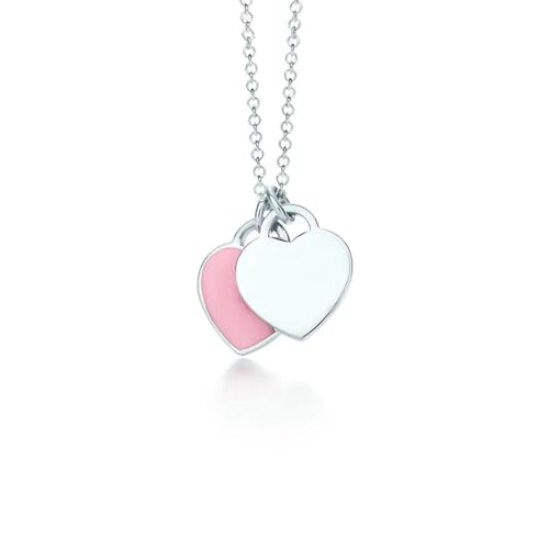 bicup Halskette Ketten Schmuck Herren Frauen Anhänger Necklace Doppelherzanhänger Halsketten Für Frauen Rosa von bicup