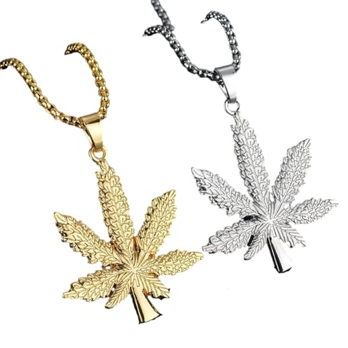 bicup Halskette Ketten Schmuck Herren Frauen Anhänger necklace Mode Blatt Halskette Blatt Anhänger Glitzer Charm Kette Geschenk Hip Hop Accessoires gold von bicup