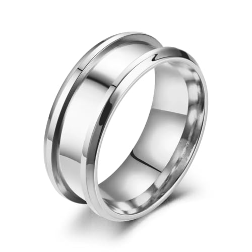 bicup Ring Ringe Damen Bijouterie Herren 8Mm Ring Wide Groove Ring Handgefertigtes Zubehör 13 Silvercolor von bicup