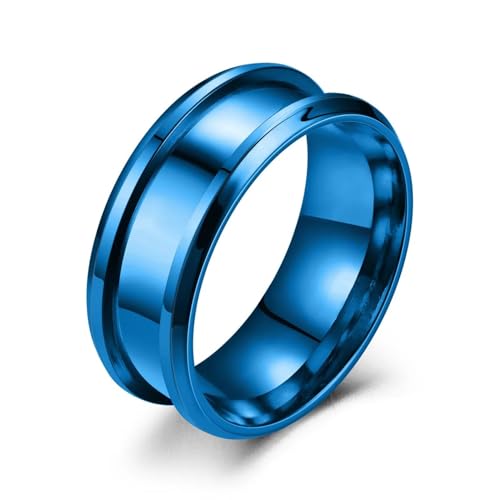 bicup Ring Ringe Damen Bijouterie Herren 8Mm Ring Wide Groove Ring Handgefertigtes Zubehör 7 Bluecolor von bicup