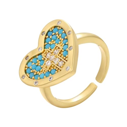 bicup Ring Ringe Damen Bijouterie Herren Candy Herz Ring Für Damen Kreuz Damen Ringe Goldblau von bicup