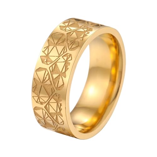 bicup Ring Ringe Damen Bijouterie Herren Gravierter Geometrischer Herz-Design-Ring Für Frauen Männer Paar 9 Zoll Gold von bicup