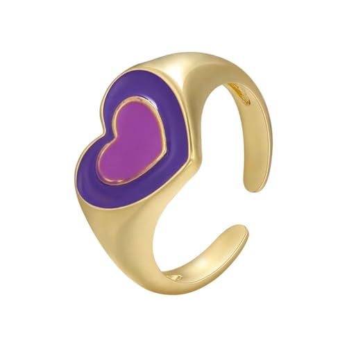 bicup Ring Ringe Damen Bijouterie Herren Herz Ring Für Damen Dripping Ring Herz Übereinander Gelegt Ring Goldlila von bicup