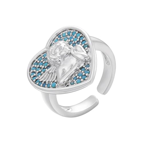 bicup Ring Ringe Damen Bijouterie Herren Herzförmiger Ring Für Damen Klobige Öffnung Ringe Thick Stack Silberblau von bicup