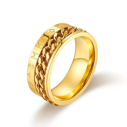 bicup Ring Ringe Damen Bijouterie Herren Kettenring Fidget Spinner Ring Männer Frauen Retro Runenring Drehbarer Ring 6 Gold von bicup