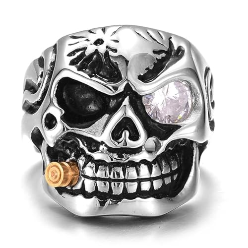 bicup Ring Ringe Damen Bijouterie Herren Klassische Vintage Männer Ring Punk Totenkopf Kopfringe Zubehör Ringe Für Männer 10 Weiß von bicup