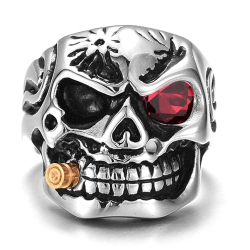 bicup Ring Ringe Damen Bijouterie Herren Klassische Vintage Männer Ring Punk Totenkopf Kopfringe Zubehör Ringe Für Männer 13 Rot von bicup