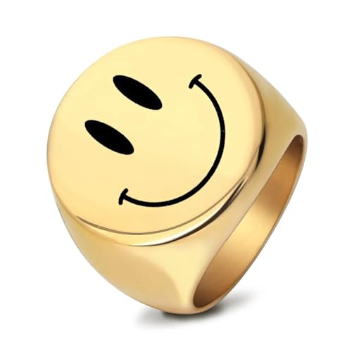 bicup Ring Ringe Damen Bijouterie Herren Lächeln Gesicht Ring Wasserdichte Hochzeitsfeier 8 Goldfarbe von bicup