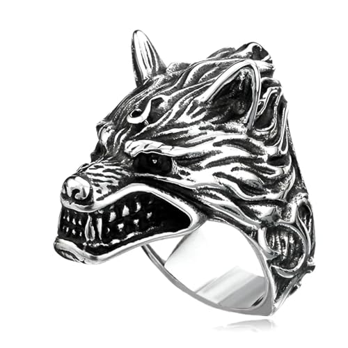 bicup Ring Ringe Damen Bijouterie Herren Männer Ring Wolf Ringe Classic Animal Punk Rock Ringe Für Männer 10 Silber von bicup