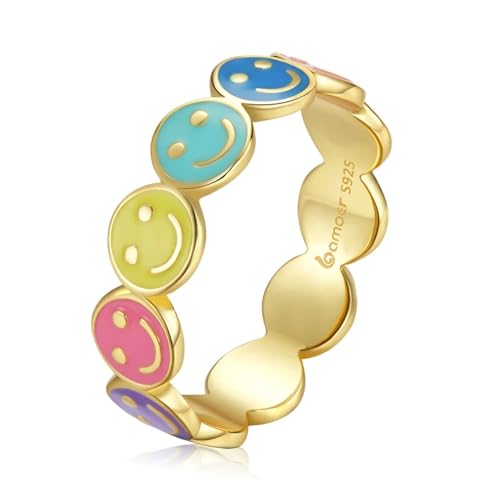 bicup Ring Ringe Damen Bijouterie Herren Regenbogen Lächeln Ringe Für Frauen Lucky Face Ring Party 9 Bsr220 von bicup