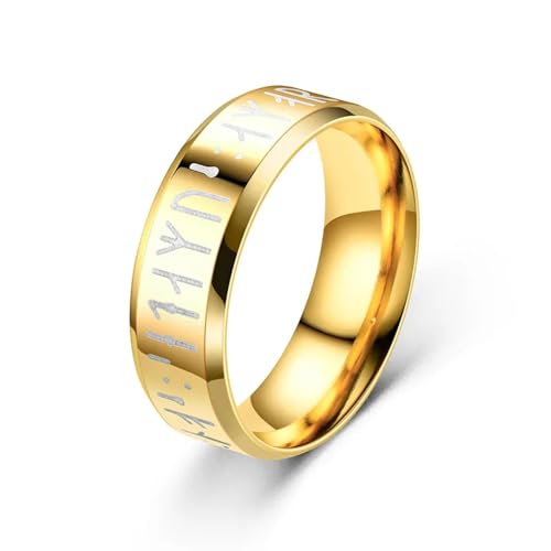 bicup Ring Ringe Damen Bijouterie Herren Rune Männer Ring Für Männer Geschnitzt Hochzeit Verlobungsring Unisex 6 Gold von bicup