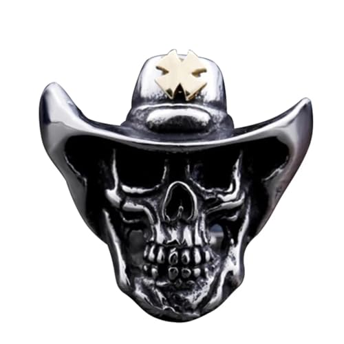 bicup Ring Ringe Damen Bijouterie Herren Vintage Punk Männer Ring Skelett Teufel Ring Totenkopf Mit Hut Ringe Für Männer Party 8 Schwarz von bicup