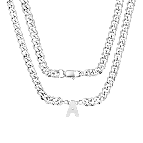 bifriend Silber 26 Buchstaben Initial A-Z Kubanische Link Kette Halskette Geschenk für Männer Jungen Vater Sohn Neffe Freund Mann Geburtstag Weihnachten Vatertag Klassische Panzerkette (A) von bifriend