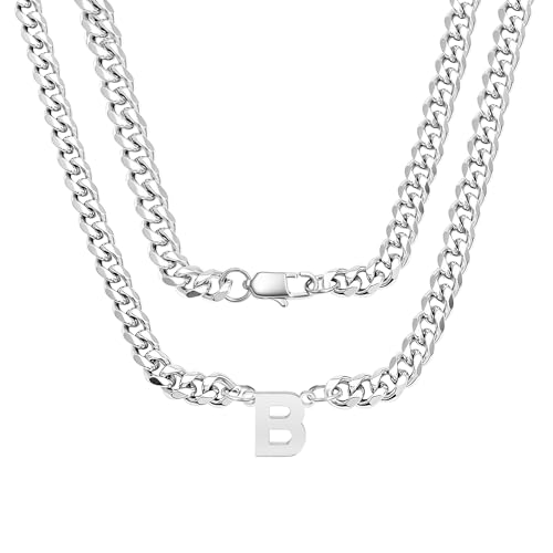 bifriend Silber 26 Buchstaben Initial A-Z Kubanische Link Kette Halskette Geschenk für Männer Jungen Vater Sohn Neffe Freund Mann Geburtstag Weihnachten Vatertag Klassische Panzerkette (B) von bifriend