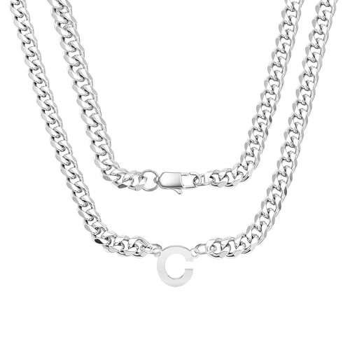 bifriend Silber 26 Buchstaben Initial A-Z Kubanische Link Kette Halskette Geschenk für Männer Jungen Vater Sohn Neffe Freund Mann Geburtstag Weihnachten Vatertag Klassische Panzerkette (C) von bifriend