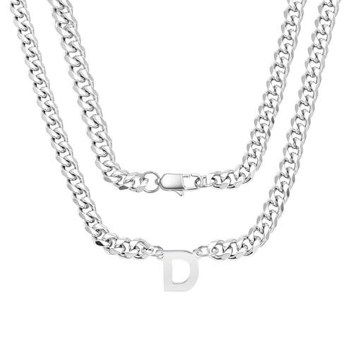 bifriend Silber 26 Buchstaben Initial A-Z Kubanische Link Kette Halskette Geschenk für Männer Jungen Vater Sohn Neffe Freund Mann Geburtstag Weihnachten Vatertag Klassische Panzerkette (D) von bifriend