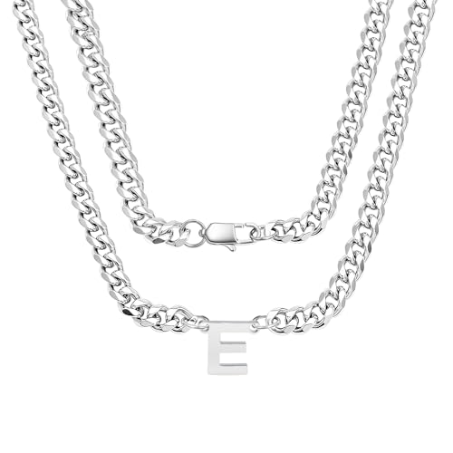 bifriend Silber 26 Buchstaben Initial A-Z Kubanische Link Kette Halskette Geschenk für Männer Jungen Vater Sohn Neffe Freund Mann Geburtstag Weihnachten Vatertag Klassische Panzerkette (E) von bifriend
