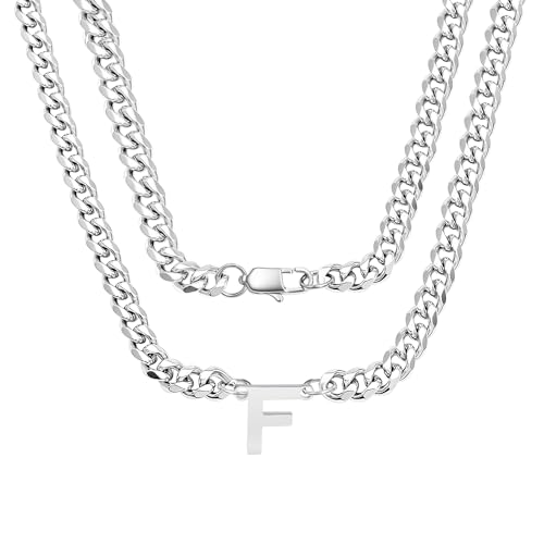 bifriend Silber 26 Buchstaben Initial A-Z Kubanische Link Kette Halskette Geschenk für Männer Jungen Vater Sohn Neffe Freund Mann Geburtstag Weihnachten Vatertag Klassische Panzerkette (F) von bifriend