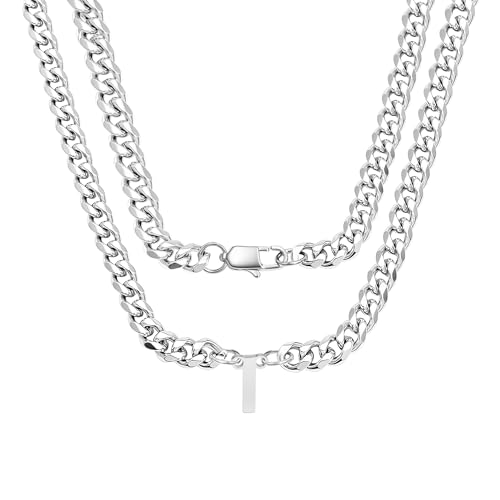 bifriend Silber 26 Buchstaben Initial A-Z Kubanische Link Kette Halskette Geschenk für Männer Jungen Vater Sohn Neffe Freund Mann Geburtstag Weihnachten Vatertag Klassische Panzerkette (I) von bifriend