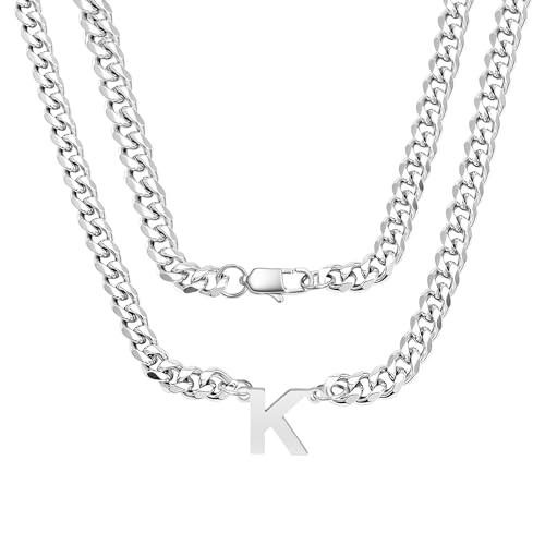 bifriend Silber 26 Buchstaben Initial A-Z Kubanische Link Kette Halskette Geschenk für Männer Jungen Vater Sohn Neffe Freund Mann Geburtstag Weihnachten Vatertag Klassische Panzerkette (K) von bifriend