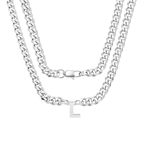 bifriend Silber 26 Buchstaben Initial A-Z Kubanische Link Kette Halskette Geschenk für Männer Jungen Vater Sohn Neffe Freund Mann Geburtstag Weihnachten Vatertag Klassische Panzerkette (L) von bifriend