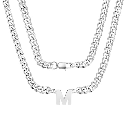 bifriend Silber 26 Buchstaben Initial A-Z Kubanische Link Kette Halskette Geschenk für Männer Jungen Vater Sohn Neffe Freund Mann Geburtstag Weihnachten Vatertag Klassische Panzerkette (M) von bifriend