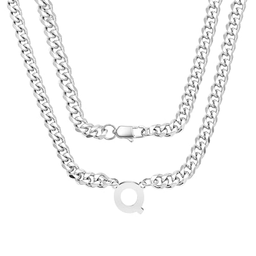 bifriend Silber 26 Buchstaben Initial A-Z Kubanische Link Kette Halskette Geschenk für Männer Jungen Vater Sohn Neffe Freund Mann Geburtstag Weihnachten Vatertag Klassische Panzerkette (Q) von bifriend