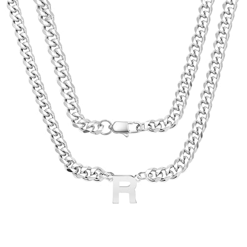 bifriend Silber 26 Buchstaben Initial A-Z Kubanische Link Kette Halskette Geschenk für Männer Jungen Vater Sohn Neffe Freund Mann Geburtstag Weihnachten Vatertag Klassische Panzerkette (R) von bifriend