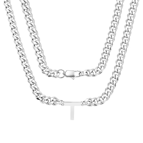 bifriend Silber 26 Buchstaben Initial A-Z Kubanische Link Kette Halskette Geschenk für Männer Jungen Vater Sohn Neffe Freund Mann Geburtstag Weihnachten Vatertag Klassische Panzerkette (T) von bifriend