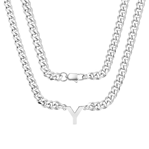 bifriend Silber 26 Buchstaben Initial A-Z Kubanische Link Kette Halskette Geschenk für Männer Jungen Vater Sohn Neffe Freund Mann Geburtstag Weihnachten Vatertag Klassische Panzerkette (Y) von bifriend