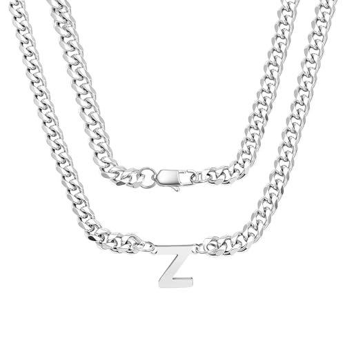 bifriend Silber 26 Buchstaben Initial A-Z Kubanische Link Kette Halskette Geschenk für Männer Jungen Vater Sohn Neffe Freund Mann Geburtstag Weihnachten Vatertag Klassische Panzerkette (Z) von bifriend