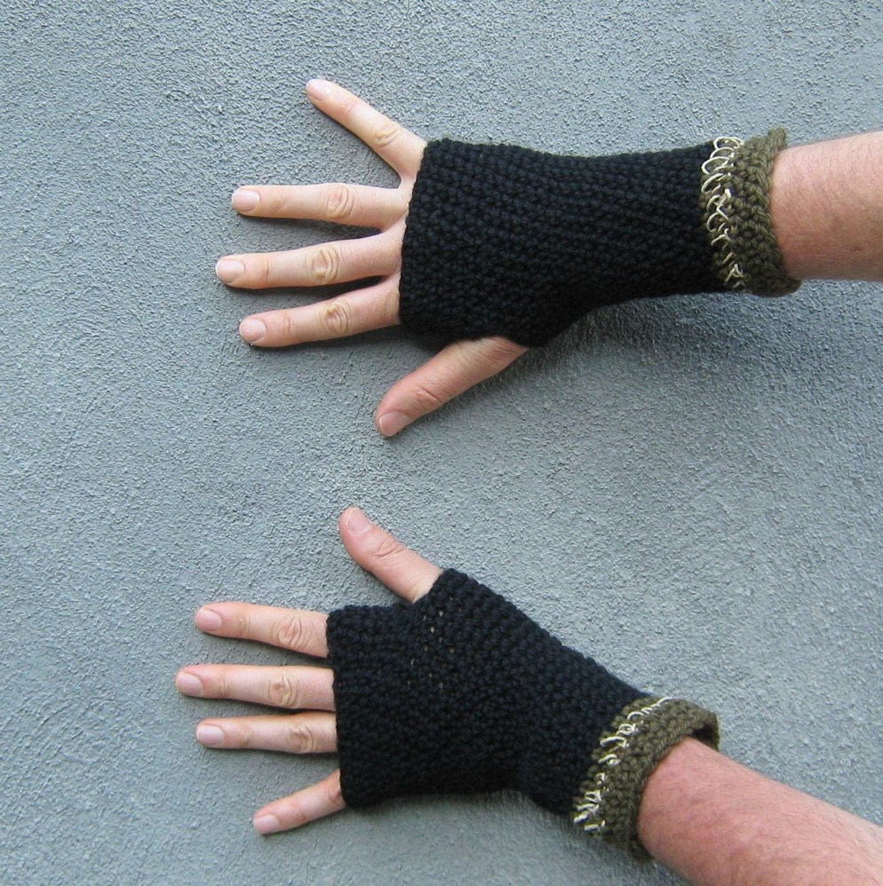 Gehäkelte Armstulpen, Schwarze Herren Armstulpen Aus Wolle von bigalhats