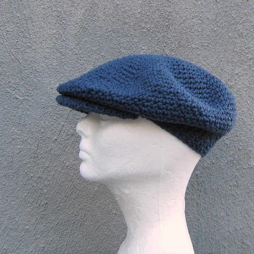 Gehäkelte Fuhrermütze Denim Blauer Baumwoll Newsboy, Handgefertigte Herrenmütze Gehäkelte Fuhrermütze Denim Blauer Baumwoll Newsboy, Handgefertigte Herrenmütze von bigalhats