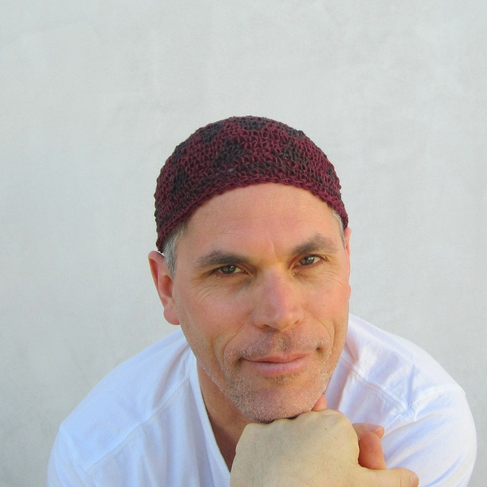 "Männer Hanf Kufi, Merlot Braun Zick-Zack Hut Handgehäkelte Mütze "Zick-Zack"." "Männer Hanf Kufi, Merlot Braun Zick-Zack Hut Handgehäkelte Mütze "Zick-Zack"." von bigalhats